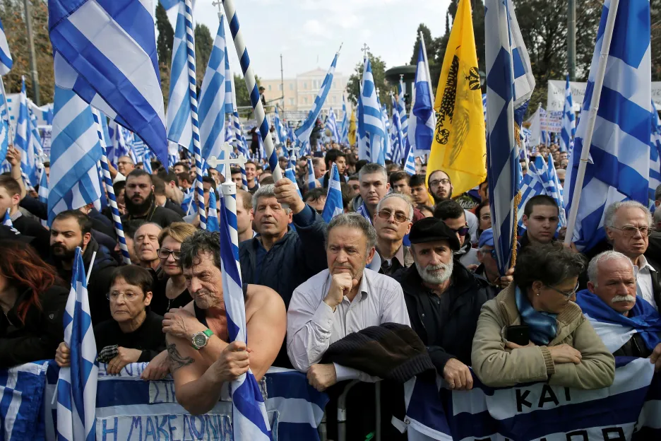 Protest v Athénách proti názvu Makedonie