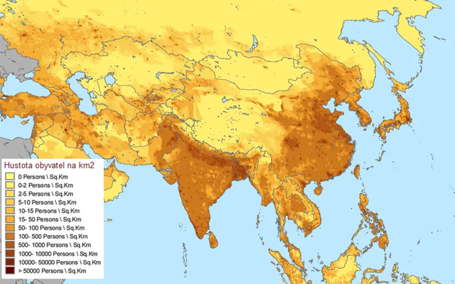 Hustota obyvatel v Asii