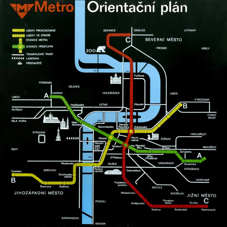 Pražské metro – orientační plán platný k roku 1988