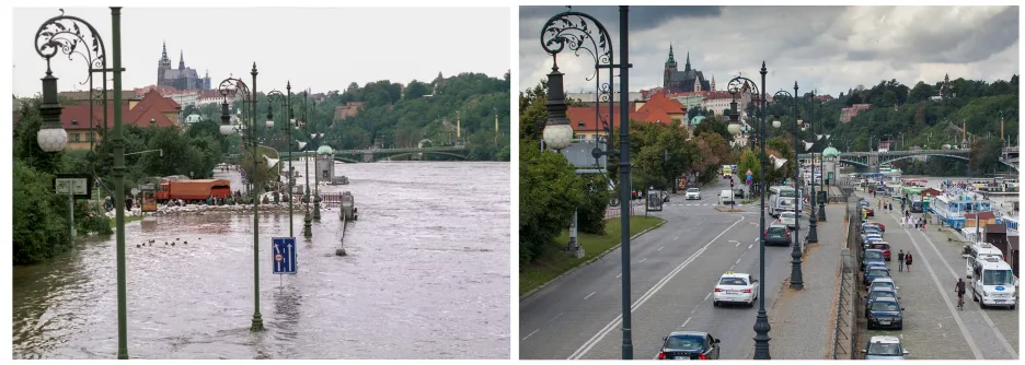 Srovnání: Povodně 2002 v Praze a stejné místo dnes