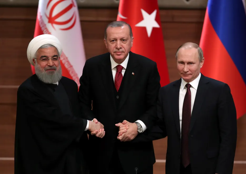 Hasan Rouhání, Recep Tayyip Erdogan a Vladimir Putin v Ankaře