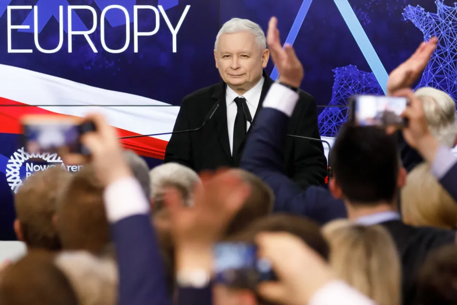 Jaroslaw Kaczyński během povolebního projevu