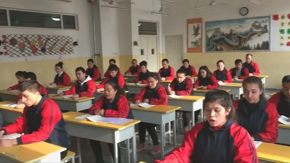 Ujgurové během převýchovných lekcí