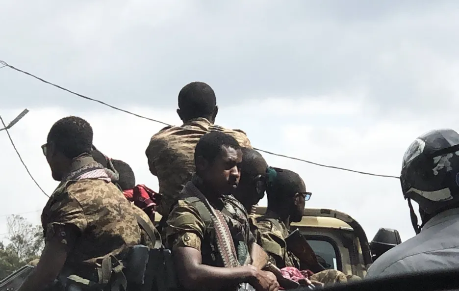 Etiopští vojáci v ulicích města Addis Ababa