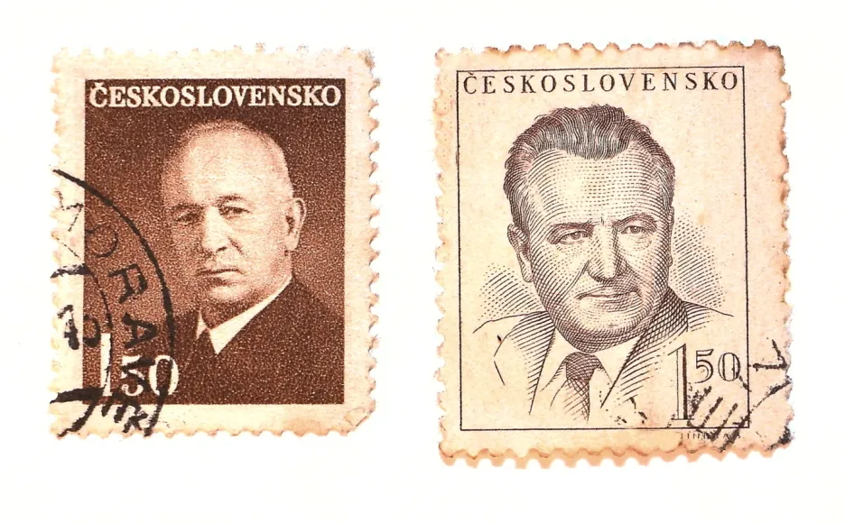 Edvard Beneš a Klement Gottwald na prezidentských známkách