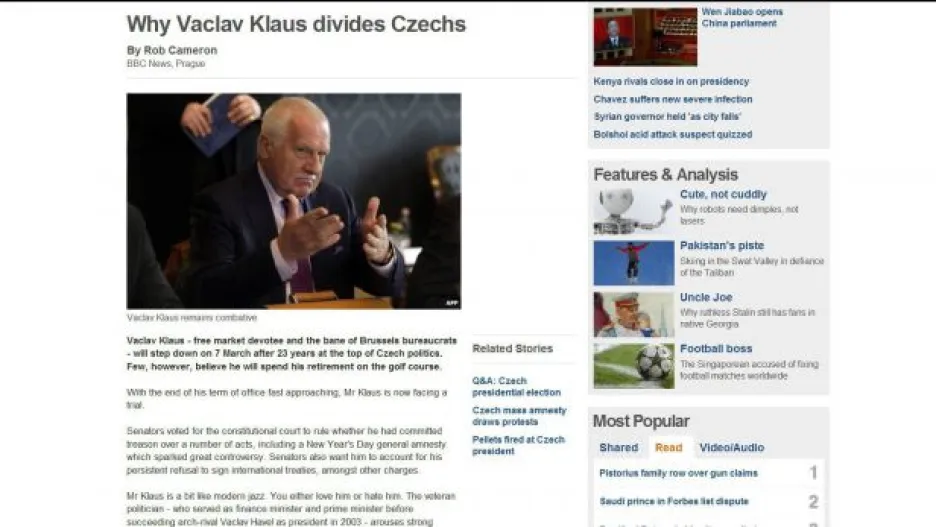 Video Zahraniční tisk o Václavu Klausovi