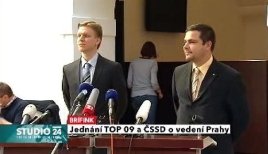 Video Brífink TOP 09 a ČSSD o vedení Prahy