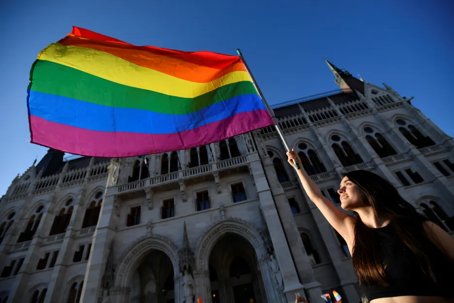Snímek z protestu komunity LGBT v Budapešti