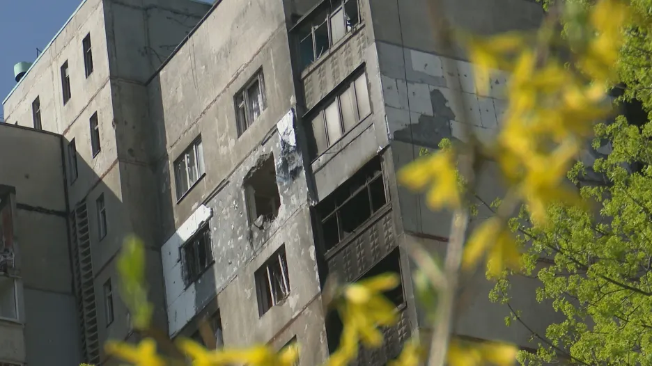 Ostřelovaný dům v Charkově