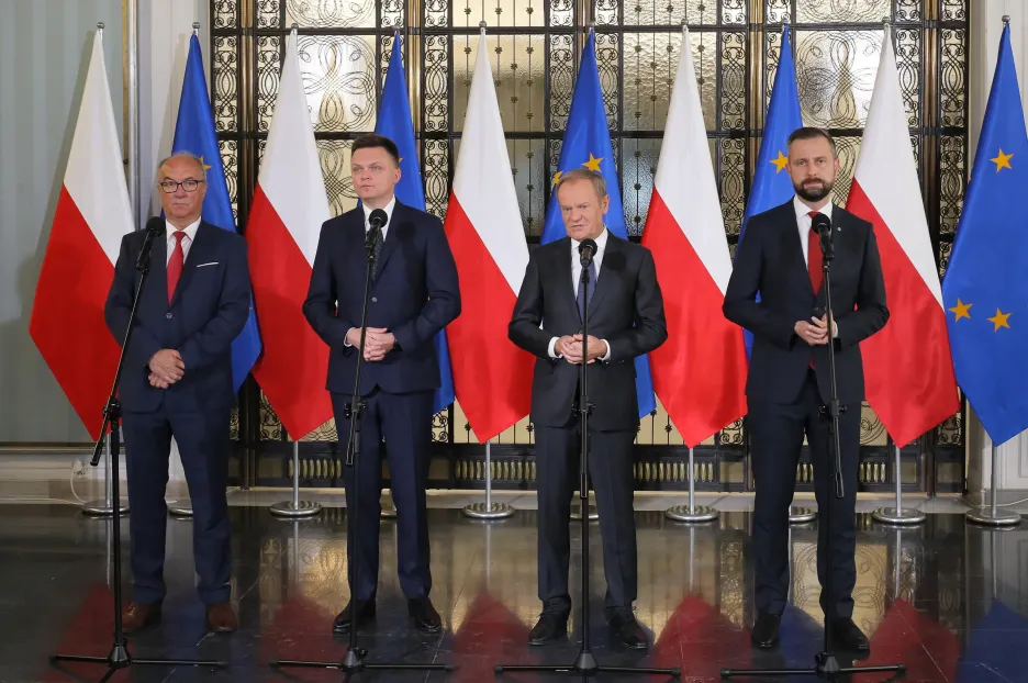 Představitelé polských opozičních stran Czarzasty, Holownia, Tusk a Kosiniak-Kamysz