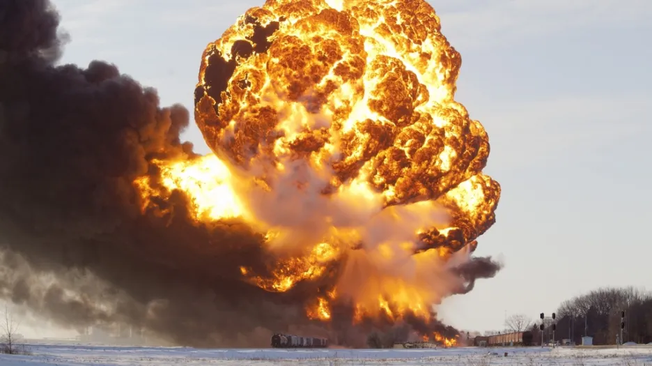 Výbuch vlaku převážejícího ropu