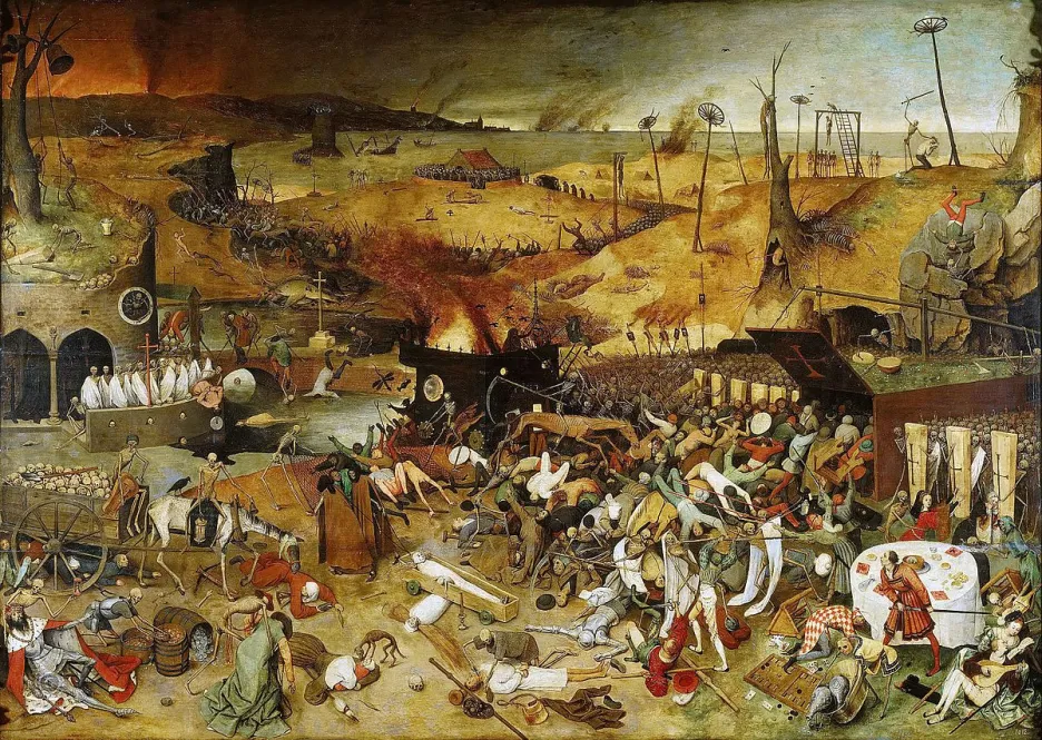 Triumf smrti (asi 1562) od Pietera Brueghela je reakcí na časté morové epidemie