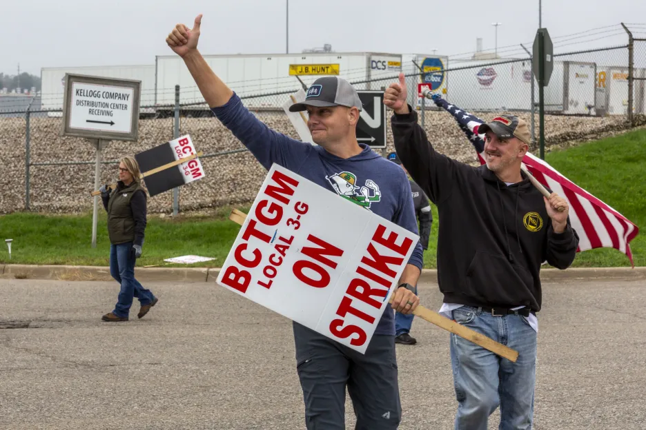 Stávka zaměstnanců továrny potravinářské společnosti Kellogg