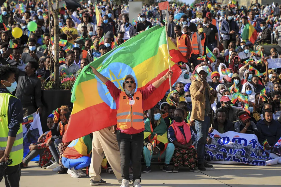 Obyvatelé Addis Abeby na provládní manifestaci