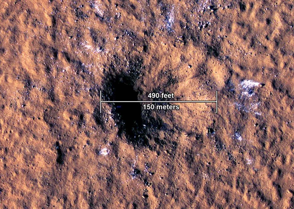 Rozměry nového kráteru na Marsu
