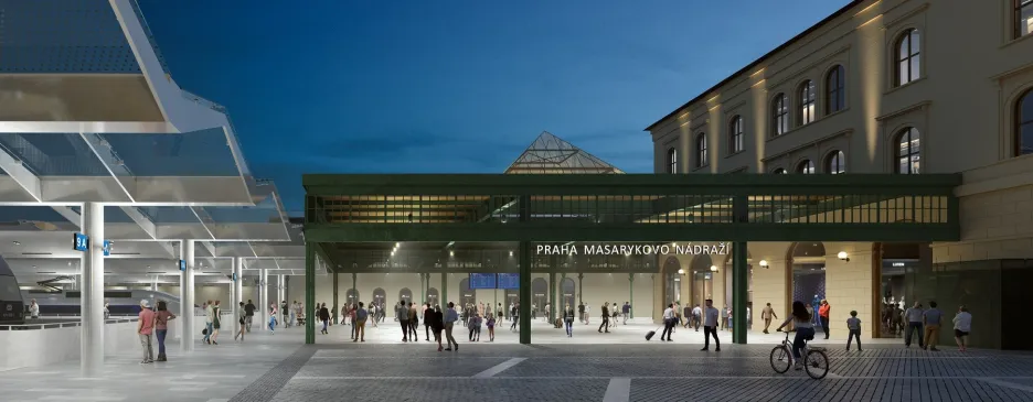 Vizualizace části modernizovaného Masarykova nádraží v Praze