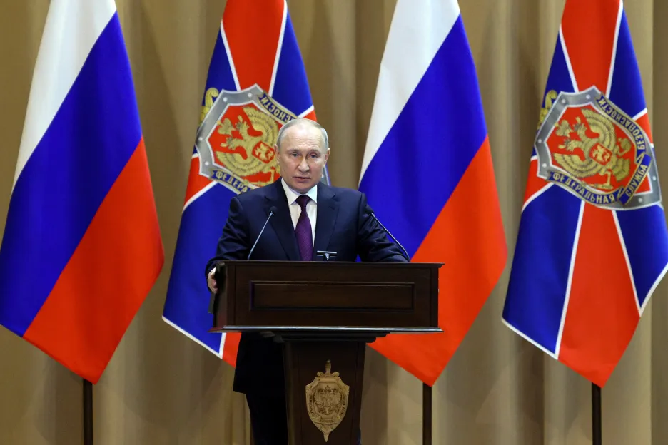 Ruský prezident Vladimir Putin při projevu na každoroční schůzi s představiteli FSB