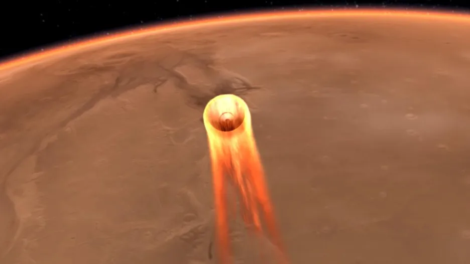 Vizualizace přistání sondy InSight na Marsu