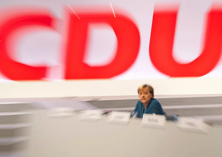 Angela Merkelová na sjezdu CDU v Lipsku v listopadu 2019