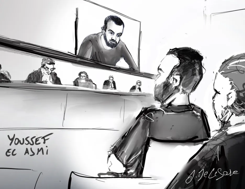 Kresba od soudu zachycuje Jussefa Al Ajmiho