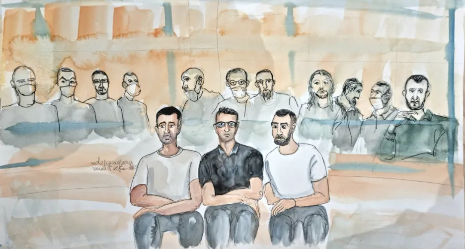 Skeč umělkyně ze soudního líčení s teroristou Salahem Abdeslamem z pařížských útoků