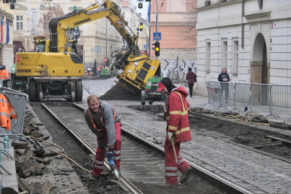 Oprava tramvajové trati na pražské Malé Straně