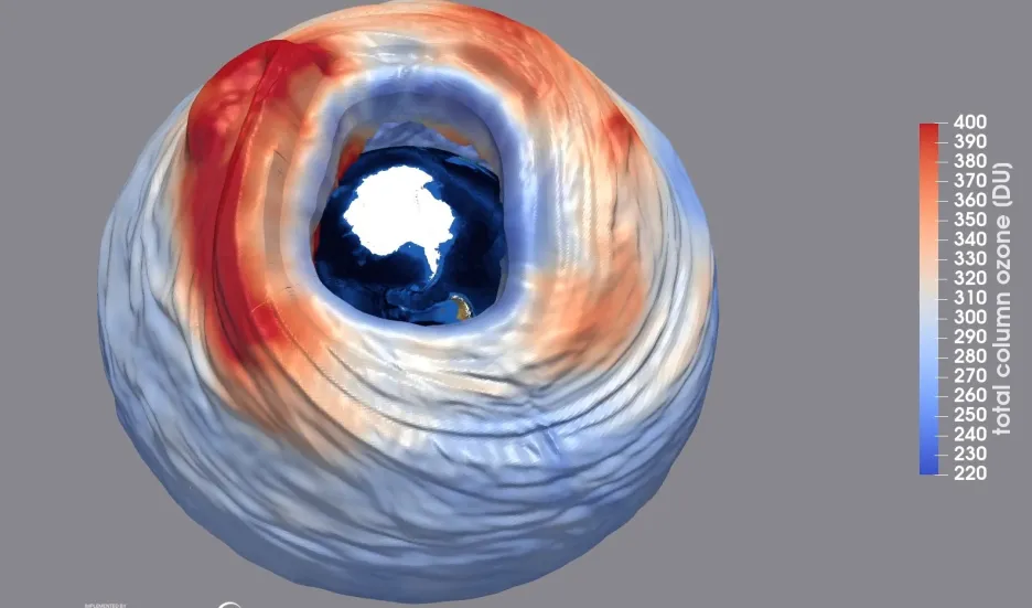 Ozonová díra nad Antarktidou na podzim 2023