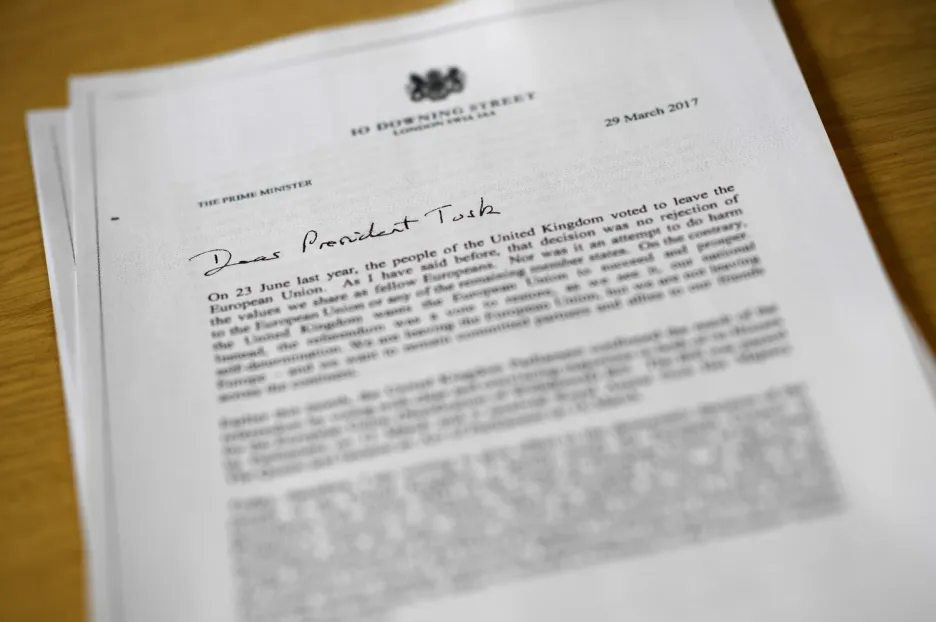 Dopis oznamující začátek brexitu