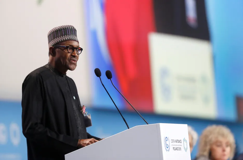 Nigerijský prezident Muhammadu Buhari na klimatické konferenci v Polsku