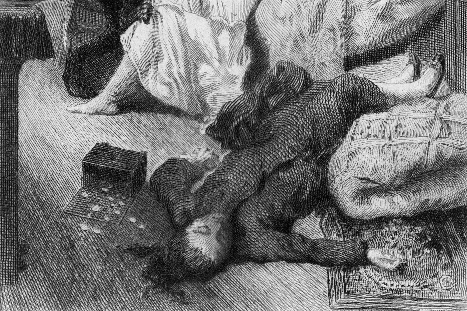 Ilustrace z knihy Vraždy v ulici Morgue (1870)