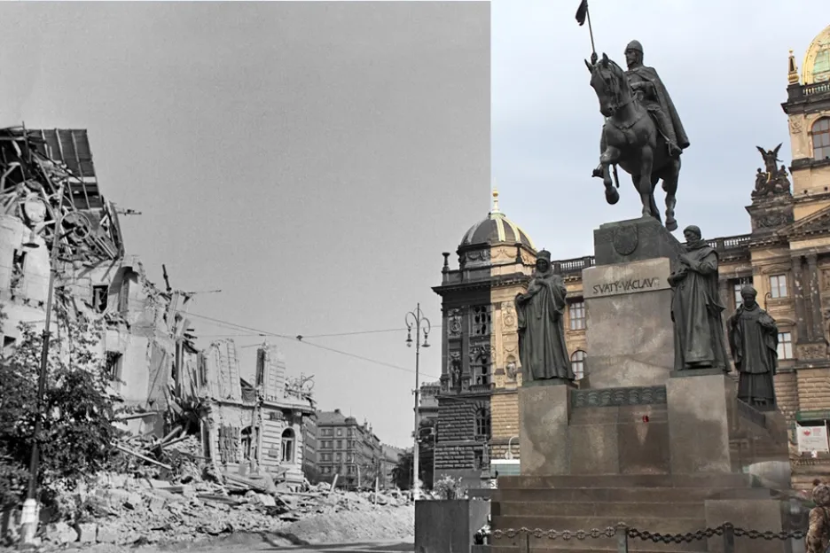 Václavské náměstí v květnu 1945 a dnes