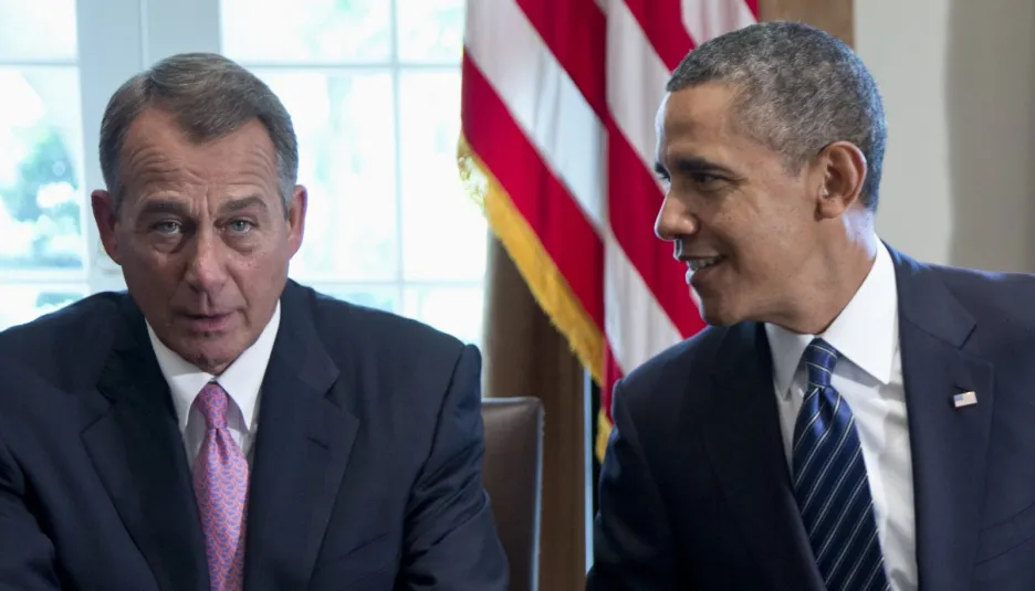 Předseda Sněmovny reprezentantů John Boehner a prezident Obama
