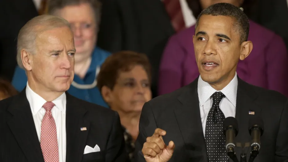 Joe Biden a Barack Obama během projevu ve Washingtonu