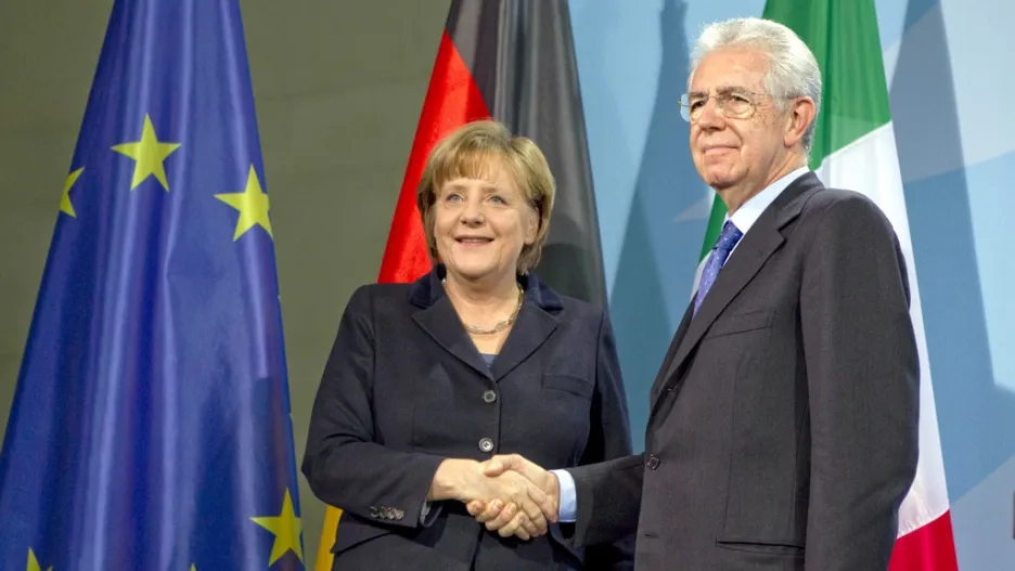 Mario Monti a Angela Merkelová