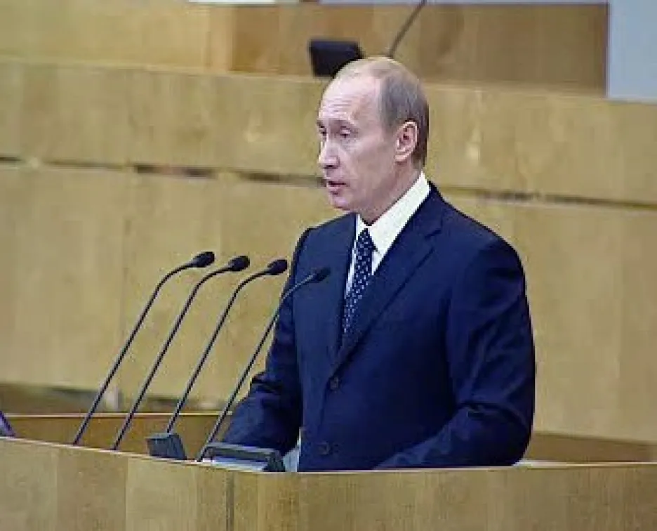 Vladimir Putin při projevu ve Státní dumě