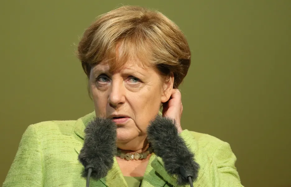 Angela Merkelová na mítinku ve Finsterwalde