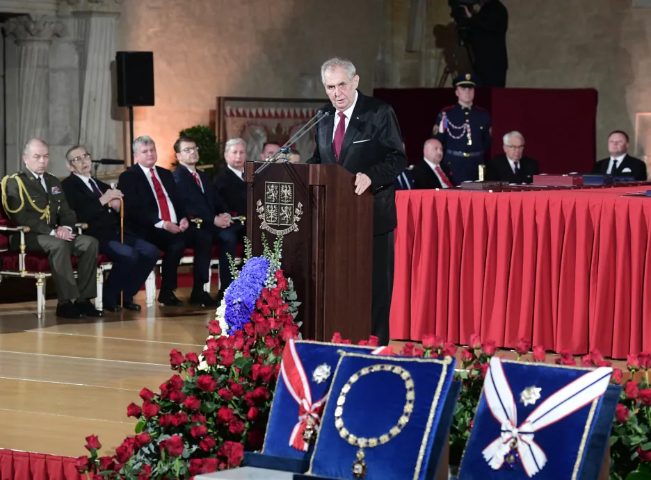 Prezident Miloš Zeman při projevu před udílením státních vyznamenání
