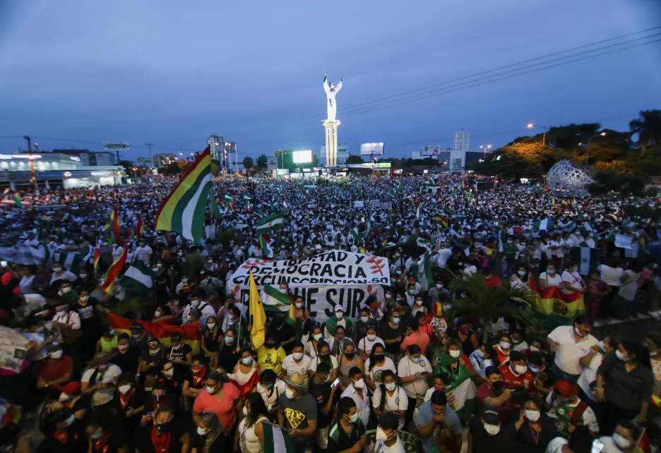 Demonstrace proti uvěznění bolívijské exprezidentky Jeaniny Áňezové