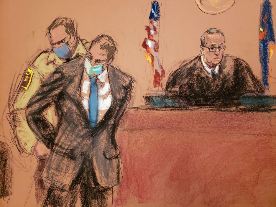 Kresba ze soudního procesu s expolicistou Chauvinem