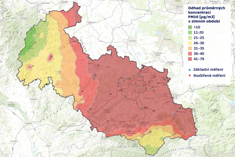 Emisní znečištění v Moravskoslezském kraji v zimě