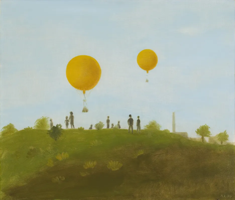 Kamil Lhoták / Dva balony nad Bohdalcem, olej na plátně, 1939