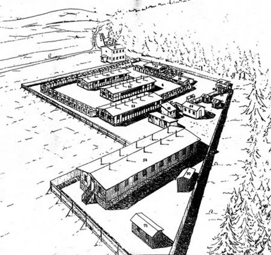 Nákres „cikánského tábora“ v Letech u Písku (1943)