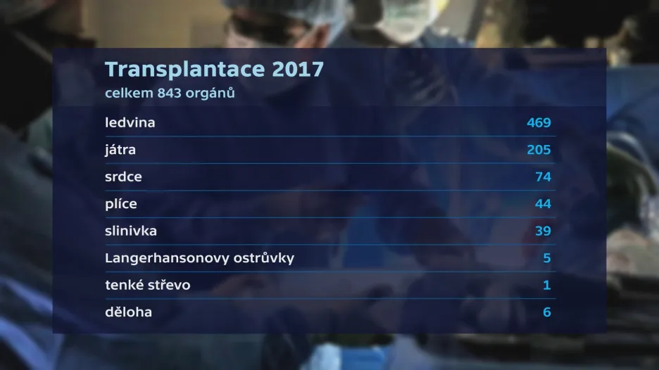 Počty transplantací v ČR v roce 2017