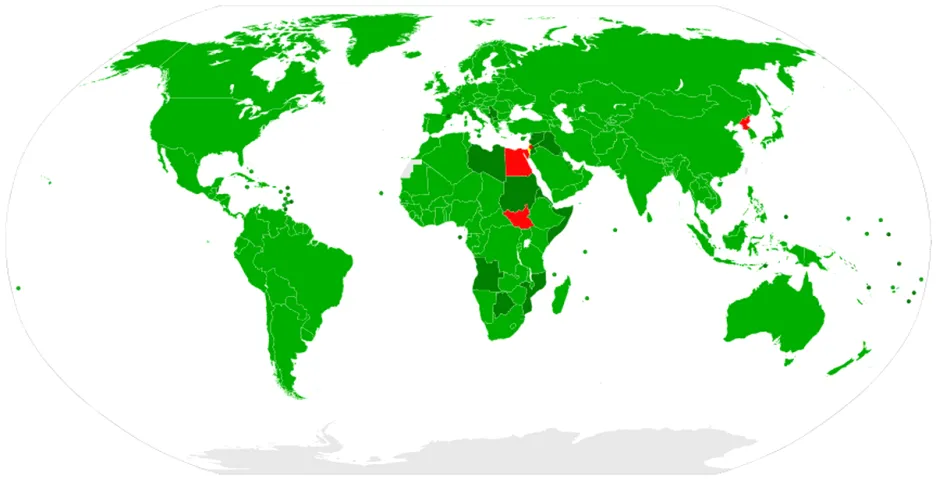 Členy organizace jsou státy, které se připojily k úmluvě o chemických zbraních (zelená barva)