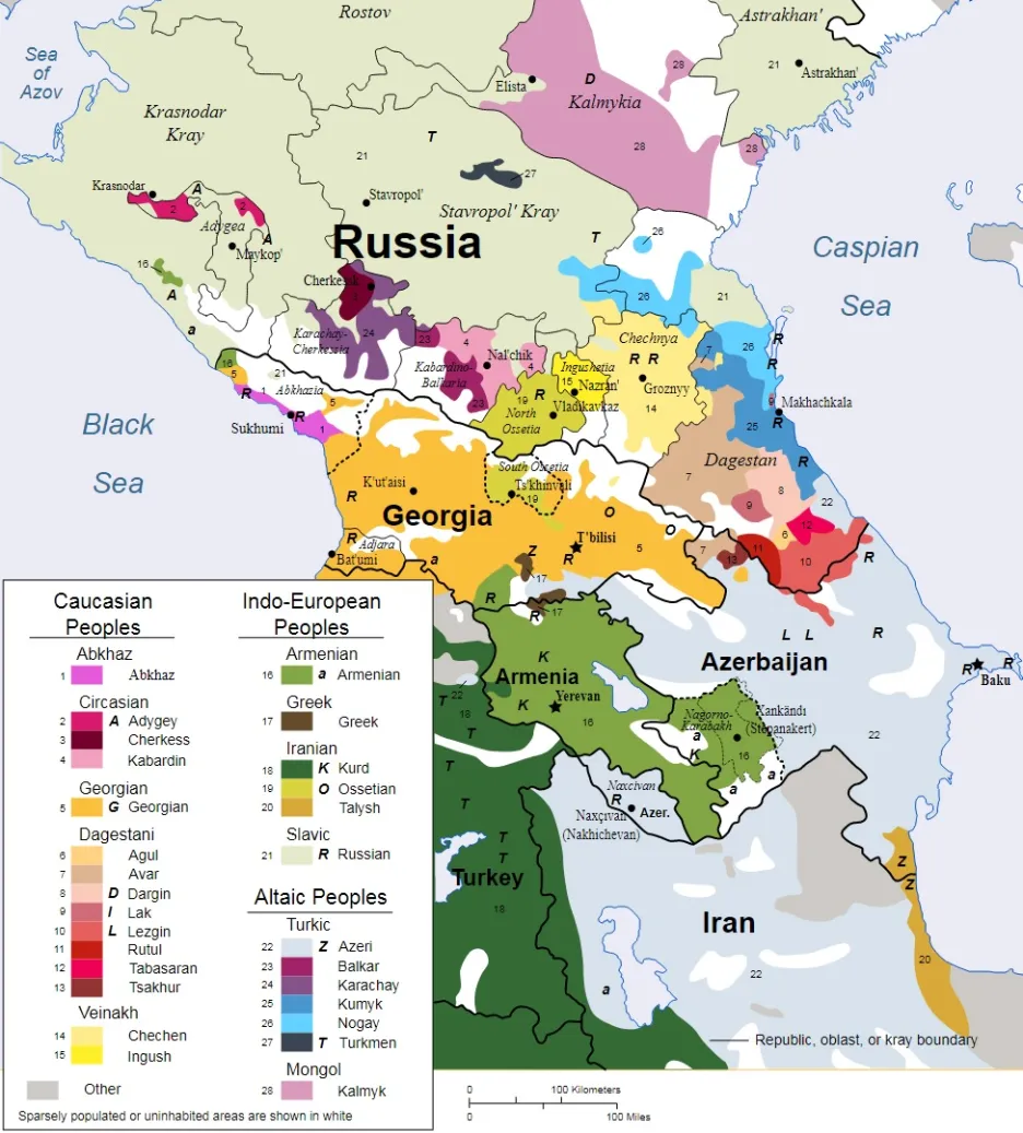 Mapa národů na Kavkaze
