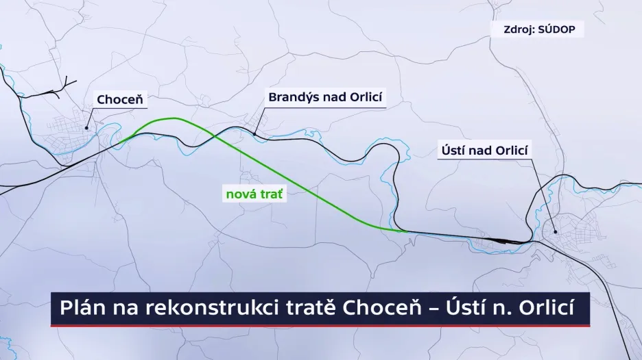 Plýán na rekonstrukci trati mezi Chocní a Ústím nad Orlicí