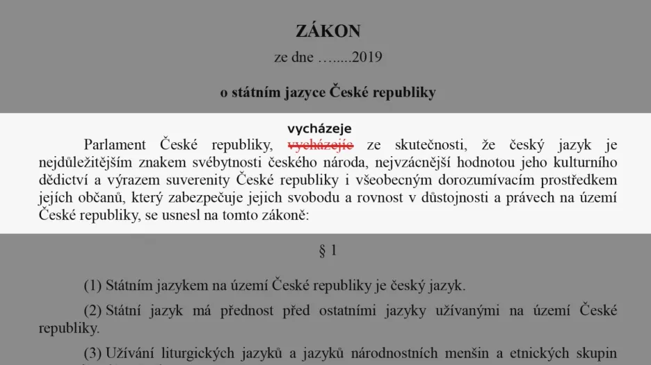 Chyba v návrhu zákona o češtině jako státním jazyce