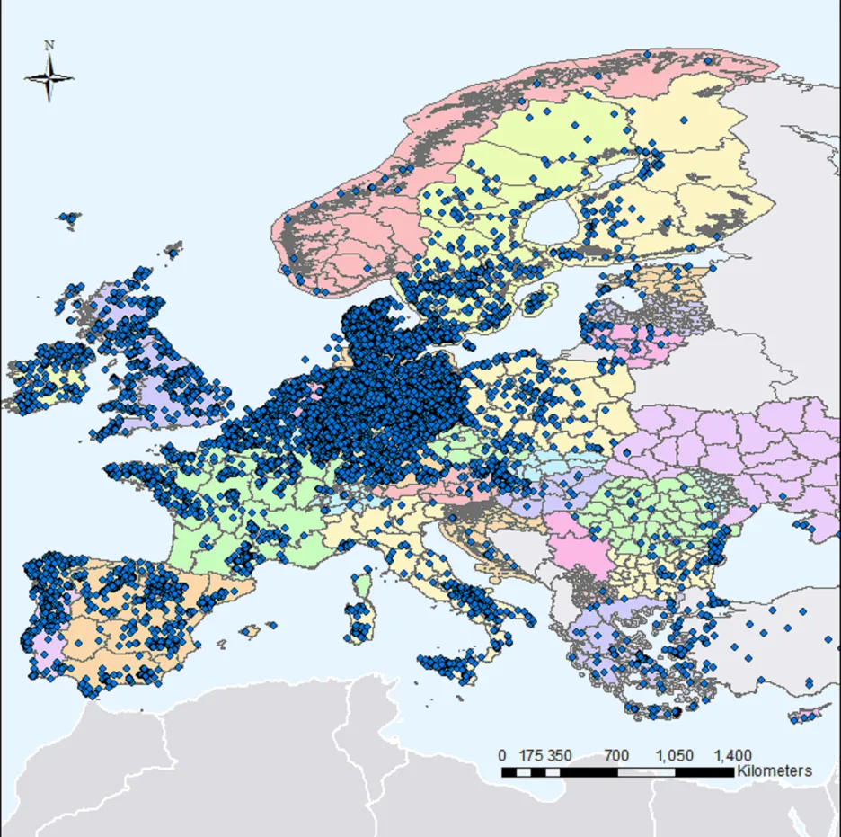 Větrné elektrárny v Evropě (2016)