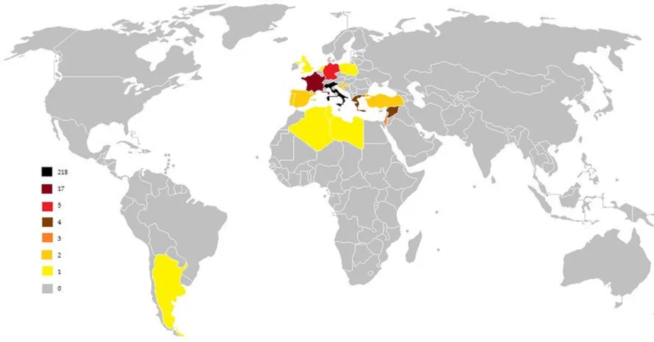 Množství papežů narozených na území současných států