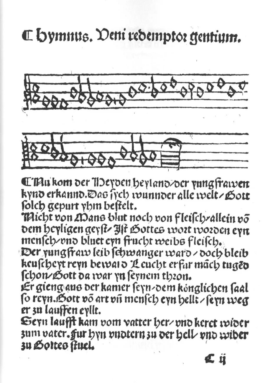 Jedna ze stránek s vánočním chorálem Martina Luthera
